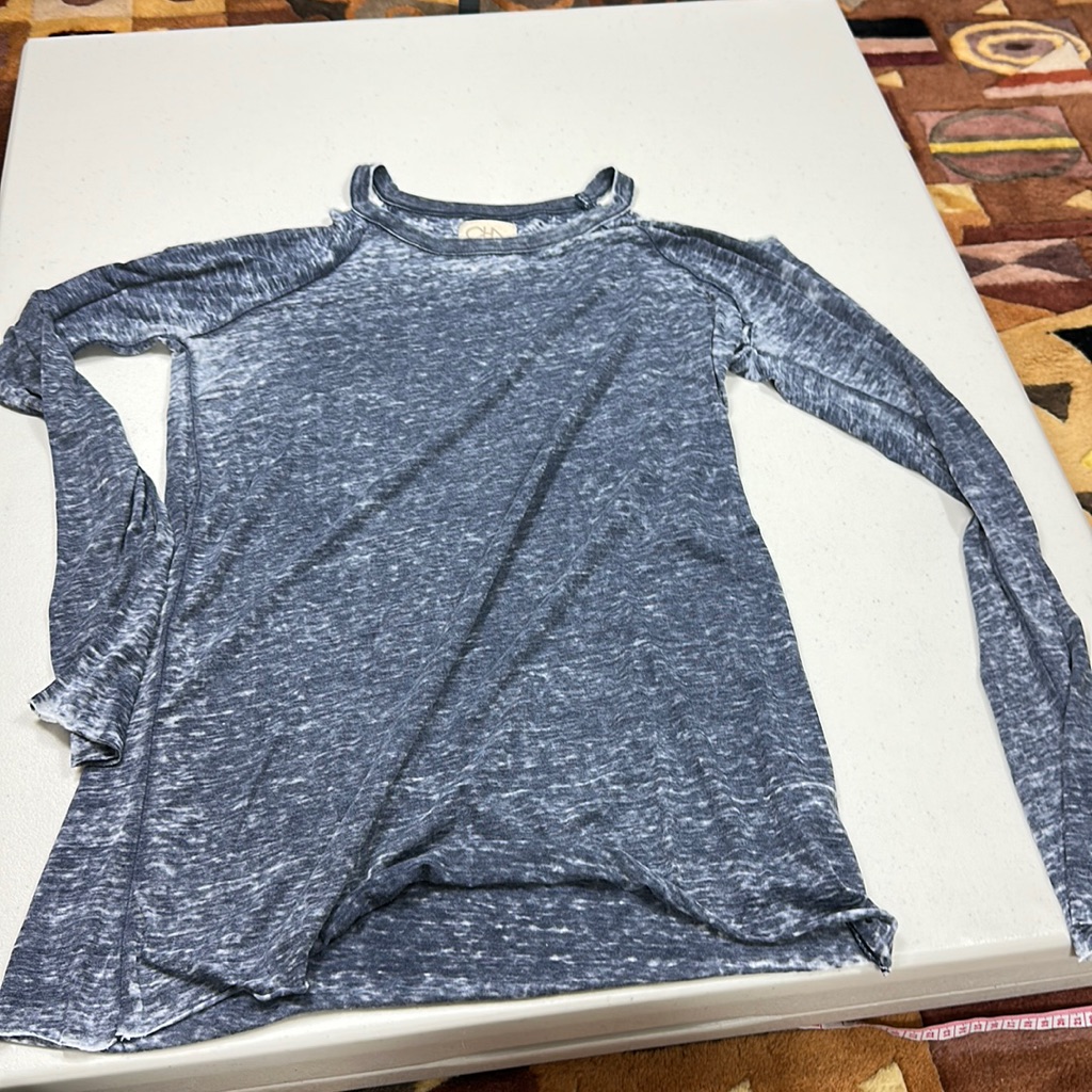 Chaser Blue Wash Open Shoulder Long Sleeve Tee